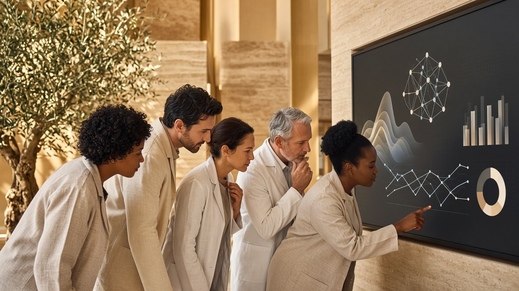 Clinician team reviewing health data together at a screen