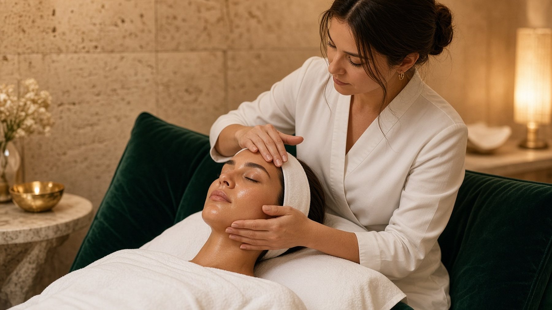Woman receiving a gentle facial in a calm treatment room